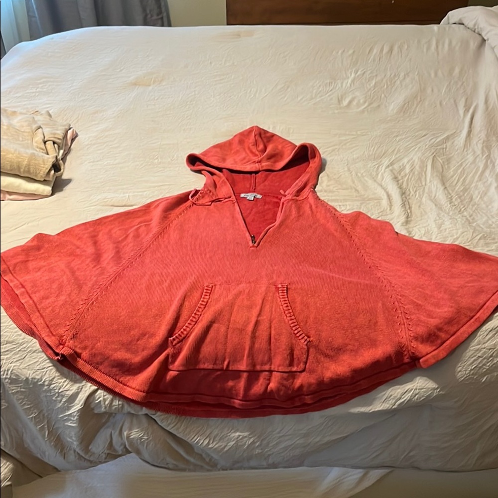 Red Hooded Poncho with Front Pocket